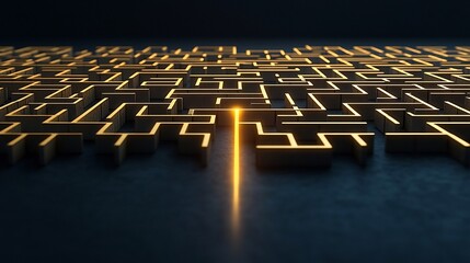 Aufkleber - abstract maze in rich golden hues with a glowing line showcasing the path to success representing the power of innovation problem solving and strategic creativity