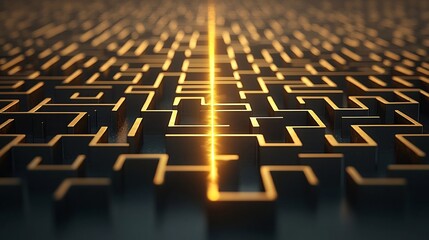 Aufkleber - Shining 3D Golden Maze with Radiant Path Threading Through Symbolizing Clarity in Decision Making Problem Solving and the Pursuit of Innovative Ideas