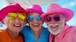 © Trushchenko_O - Three people wearing pink hats and sunglasses are smiling for the camera. Scene is cheerful and lighthearted