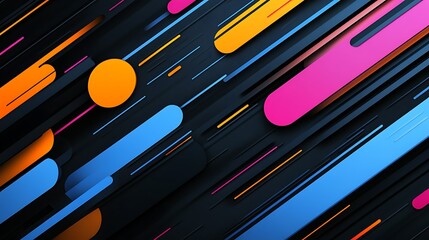Poster - Abstract Diagonal Lines and Shapes in Vibrant Colors on Dark Background