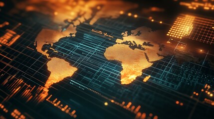 Poster - Digital World Map: Global Network Data Visualization
