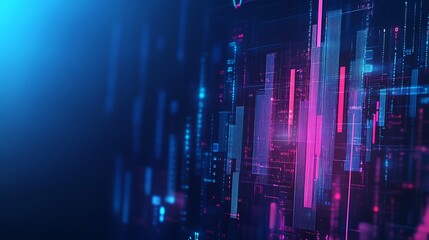 Poster - Abstract Digital Data Stream Visualization with Neon Pink and Blue Hues