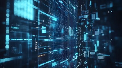 Poster - Abstract digital data stream, glowing blue lines and grids, futuristic technology background.