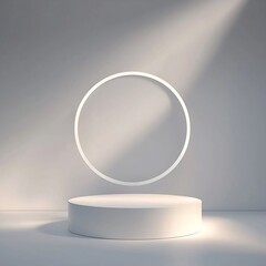 Poster - glowing white minimalist podium on clean background for modern product presentations