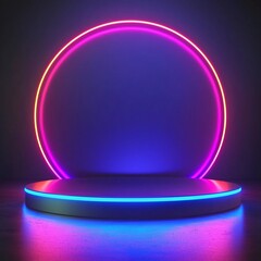 Poster - Colorful Neon Lit Matte Podium with Abstract Geometric Background for Fashion or Tech Displays