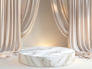Poster - Smooth Marble Podium with Soft Lighting in Minimalistic Elegant Room