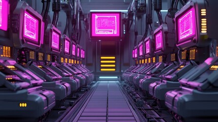 Poster - Futuristic Server Room With Rows Of Advanced Computing Machines