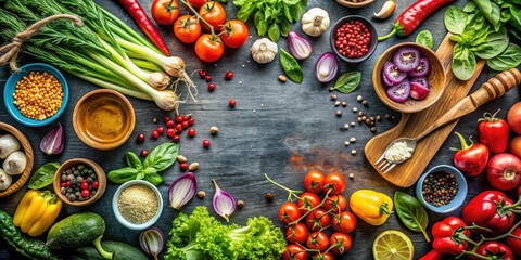 Wall Mural - A Vibrant Collection of Fresh Vegetables, Herbs, and Spices Ready for Culinary Creation