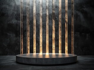 Wall Mural - Dramatic Industrial Podium for Rugged Product Display Concept with Concrete and Steel