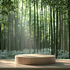 Wall Mural - Minimalist Podium in Serene Bamboo Forest Background for Organic Product Display