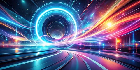 Aufkleber - A futuristic abstract landscape featuring glowing lines of light that create a dynamic and vibrant visual experience
