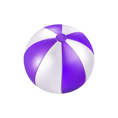 Wall Mural - Beach ball 3d summer vector. Inflatable pool toy isolated. Water sea beachball. Ocean island rest symbol. Circus clown party colored icon. Swim balloon realistic render object. Purple striped plastic