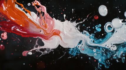 Poster - Dynamic artistic splash of paint blending colors on a black canvas for creative expression