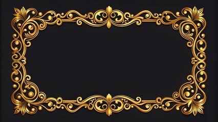 Fototapete - An Ornate Golden Frame with Intricate Floral Motifs on a Dark Background