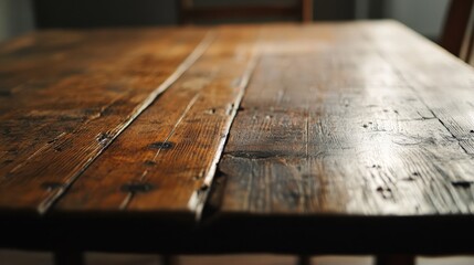 Aufkleber - Rustic Wooden Table Close-Up Showing Detailed Grain and Texture in Natural Light, Perfect for Interior Design and Home Decor Inspiration
