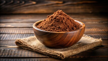 Poster - A wooden bowl filled with rich, dark cocoa powder, ready to be used for baking or creating delicious desserts.
