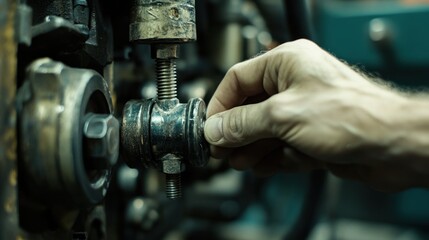 Aufkleber - Hand Adjusting a Metal Screw on Industrial Machinery