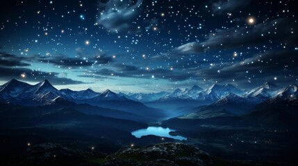 A beautiful night sky with mountains in the background