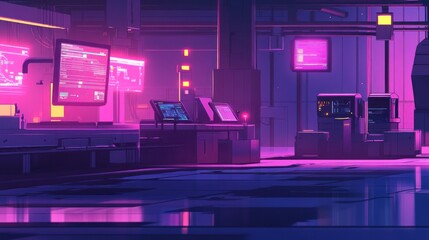 Poster - Futuristic Laboratory Interior With Neon Lighting And Screens