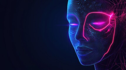 Poster - Neon Wireframe Portrait Of A Futuristic Woman