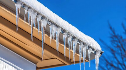 Poster - Icicles Hanging From A Snowy House Eaves