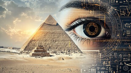 Poster - Creative double exposure of benben pyramid and standard egypt digital art desert environment aesthetic concept for innovative visual storytelling