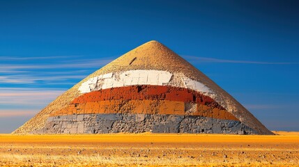 Leinwandbilder - Timelapse effect of shifting shadows on a standard pyramid structure in a desert landscape captured from above for artistic exploration