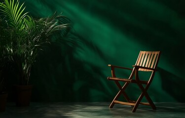 Aufkleber - Three-dimensional rendering of an interior with potted plants on a dark green wall backdrop.