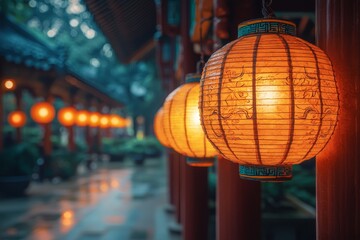 Aufkleber - Lunar New Year lanterns at Thean Hou Temple, Kuala Lumpur, Malaysia. Red oriental lanterns under the roof during Lunar New Year.