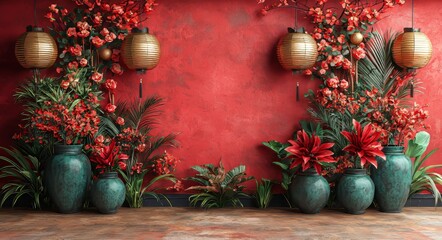 Aufkleber - Background with Chinese gold coin, scroll text space, 3D rendering illustration of Chinese new year 2022