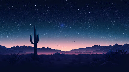 Wall Mural - cactus in starry night sky