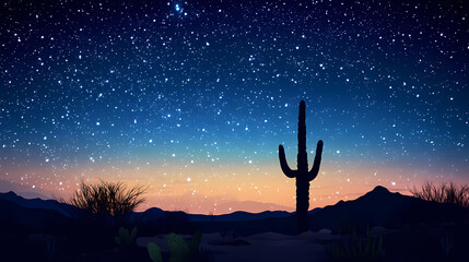 Wall Mural - cactus in starry night sky