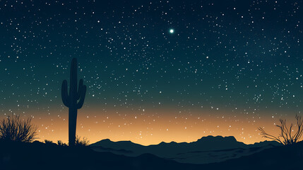 Wall Mural - cactus in starry night sky