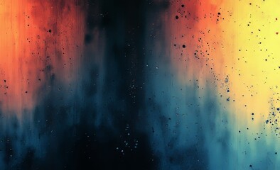 Fototapete - The background is blurry and abstract, with grainy texture, yellow orange, blue, black colors, and copy space.
