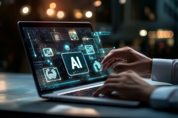 Aufkleber - AI tools help businessmen increase their productivity through data analysis and efficient tooling, unlocking their work potential and solving work problems using chatbots.