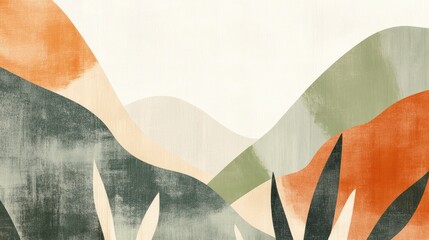 Poster - Simple and calming earth-tone background with soft beige, terracotta, and muted greens, creating a warm and inviting minimalist look.