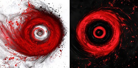 Aufkleber - A red abstract ring particle effect, swirling particles overlay, isolated on a transparent and black background