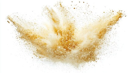 Poster - A golden sand explosion on a transparent background, with an abstract sand cloud flying in the sky