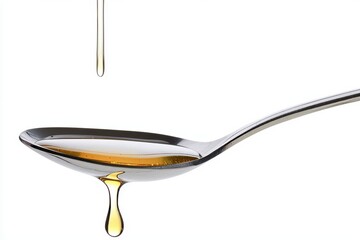 Poster - Isolated spoon with sweet and viscous honey on a white background.