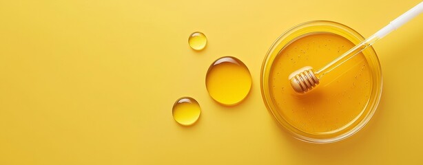 Aufkleber - An empty petri dish with a pipette holding liquid on a light yellow biotechnology background with a copy space for text is placed on top of the dish.