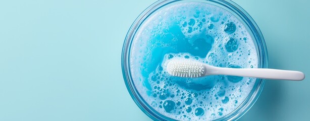Aufkleber - With copy space for text on a light blue biotechnology background, there are glass pipettes with liquid.