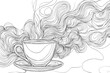 © mutter - A modern illustration of a coffee cup with a continuous line sketch, including a tea icon, steam, and an abstract background, perfect for a cafe logo or food design.