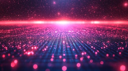 Aufkleber - In this futuristic digital landscape, glowing particles and dynamic light beams demonstrate futuristic technology.
