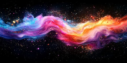 Poster - Pink, orange, and purple paint swirls against black background