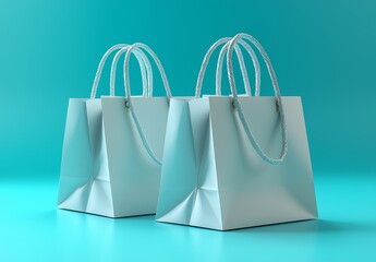 Fototapete - Several paper bags mockups on white background. 3D renderings.