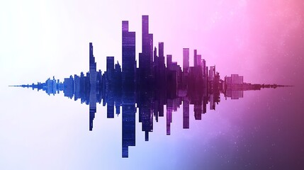 Poster - Abstract Representation of a City Skyline at Dusk with Intertwined Colors and Reflections in a Dreamy Atmosphere