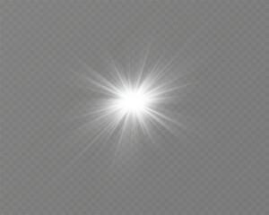 Poster - White glowing light explodes on a transparent background. with ray. Transparent shining sun, bright flash. Special lens flare light effect.