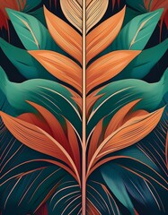 Canvas Print - Vibrant tropical leaves in rich oranges and deep greens create a stunning visual.