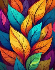 Canvas Print - Vibrant, colorful leaves in a digital illustration. A burst of color and texture.