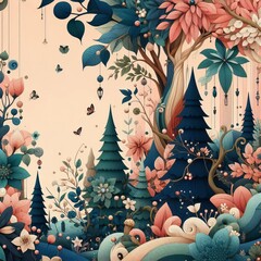 Poster - feeling forest trees and plants of varying shapes and colors